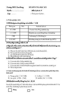 Đề kiểm tra hoc ki I môn lịch sử 9 ( thời gian 45 phút )